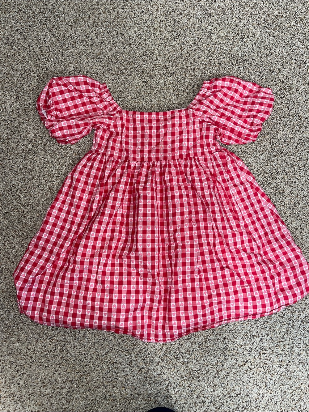 Janie and Jack Red Gingham with hearts Puff-Sleeve Dress